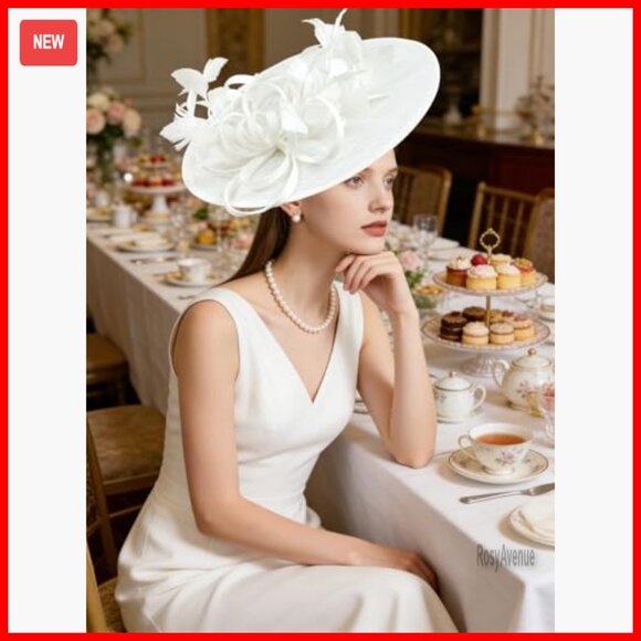 Linen Fascinator Hat with Feathers for Derby Wedding Church Tea Party main image 4